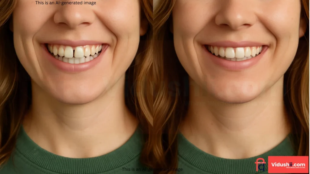 A person's smile showing the result of how to fix teeth gap without braces.